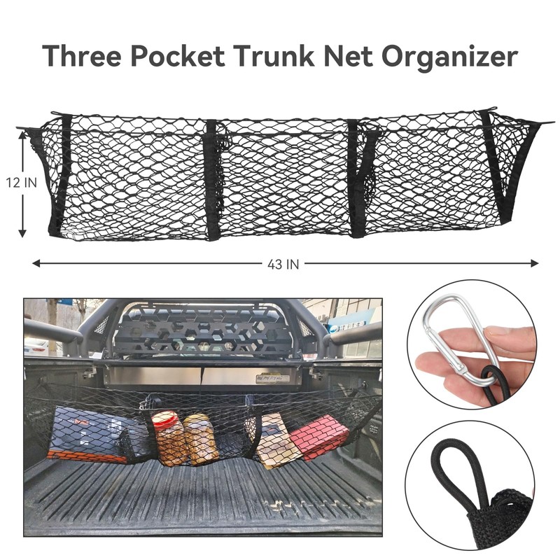 Gluebar Three Pocket Cargo Net and Automotive Cargo Net Stretchable，Cargo