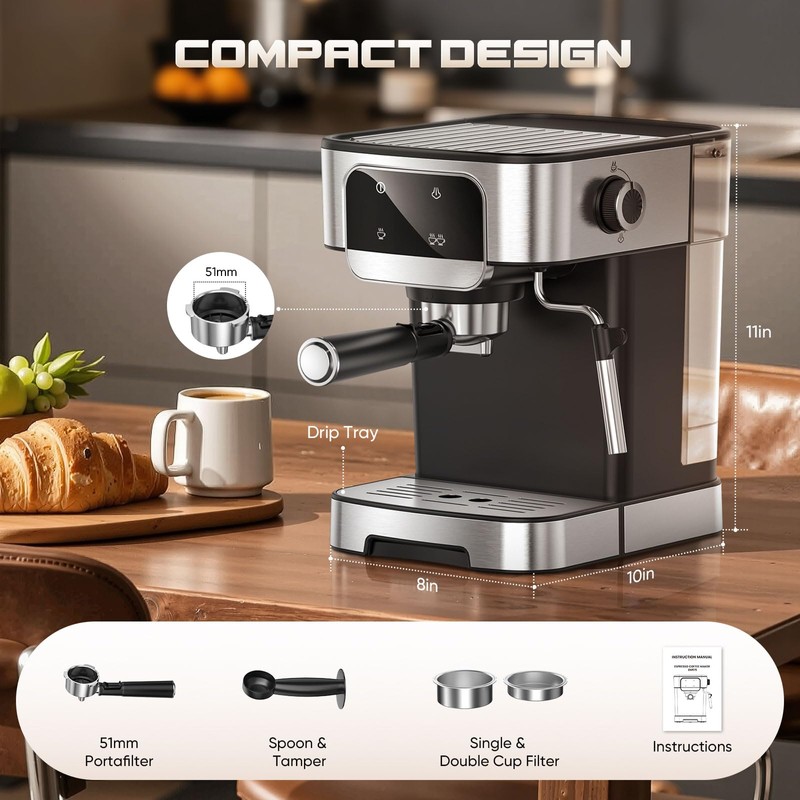 Espresso Machine 20 Bar, Professional Espresso Maker with Power Milk