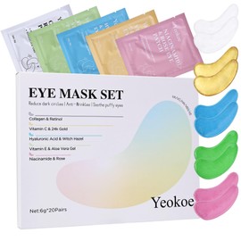 Yeokoe Under Eye Patches for Dark Circles,Eye Mask for Puffy Eyes With Collagen,Retinol,Vitmin C,Hyaluronic Acid and Niacinamide Face Masks Skincare Spa Gifts for Woman 20Pairs