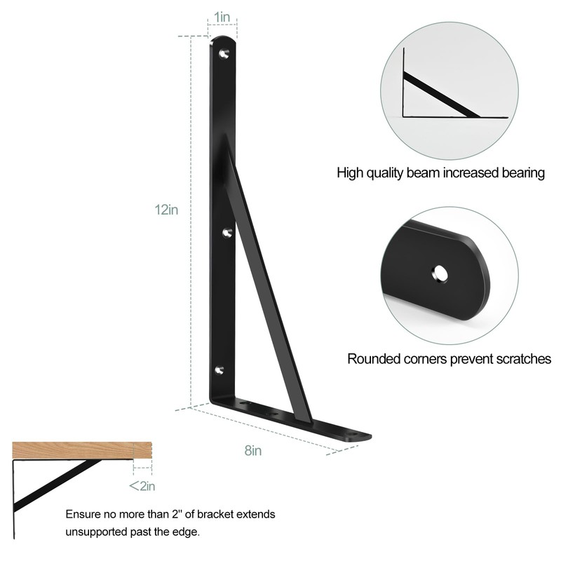 12 Pack L12 x H 8" Black Heavy Duty Shelf