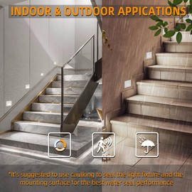 Jandov 8 Pack Motion Sensor Stair Lights Indoor Outdoor,Dimmable Motion Activated Step Lights 3000K/4000K/6000K,Hardwired 120V 3W IP65 Waterproof Outside Stairway Lights,Led Staircase Lights- White