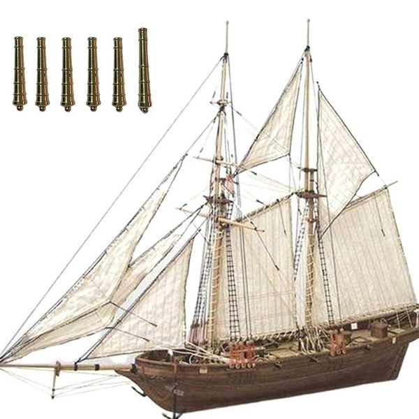 Wooden Sailboat Ship Kit, Classical Wooden Sailing Boats Scale Model, DIY Assembly Boat Kits Home Office Decoration Gifts for Kids and Adults, Including 6 Bronze Cannons