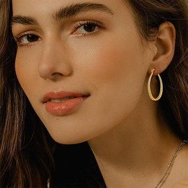 PABBEU Gold Hoop Earrings for Women, Hypoallergenic Lightweight Oval Chunky Hoop Earrings, Large Gold Hoops 62mm