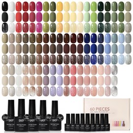 GAOY 60 Pcs Gel Nail Polish Set, 55 Colors All Season Gel Polish Kit Red Nude Black White Green with 5 Pcs Soak off Base Glossy Matte Glitter Top Coat & Builder for Nail Art DIY Manicure at Home