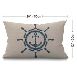 BGBDEIA Cushion Cover Nautical Theme Vintage Navigation Pattern Anchor Ocean Theme Marine Rectangular Throw Pillow Covers for Couch Sofa Home Decor Cotton Linen 30 x 50 cm 12x20 Inch