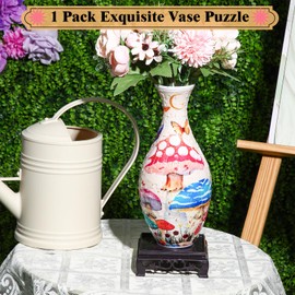 Silipull 3D Puzzle Vase Puzzle Flower Vase Crafted from 160 Curved Plastic Puzzle Pieces 3D DIY Housewarming Gift for Flower Arrangements and Home Decoration(Mushroom)