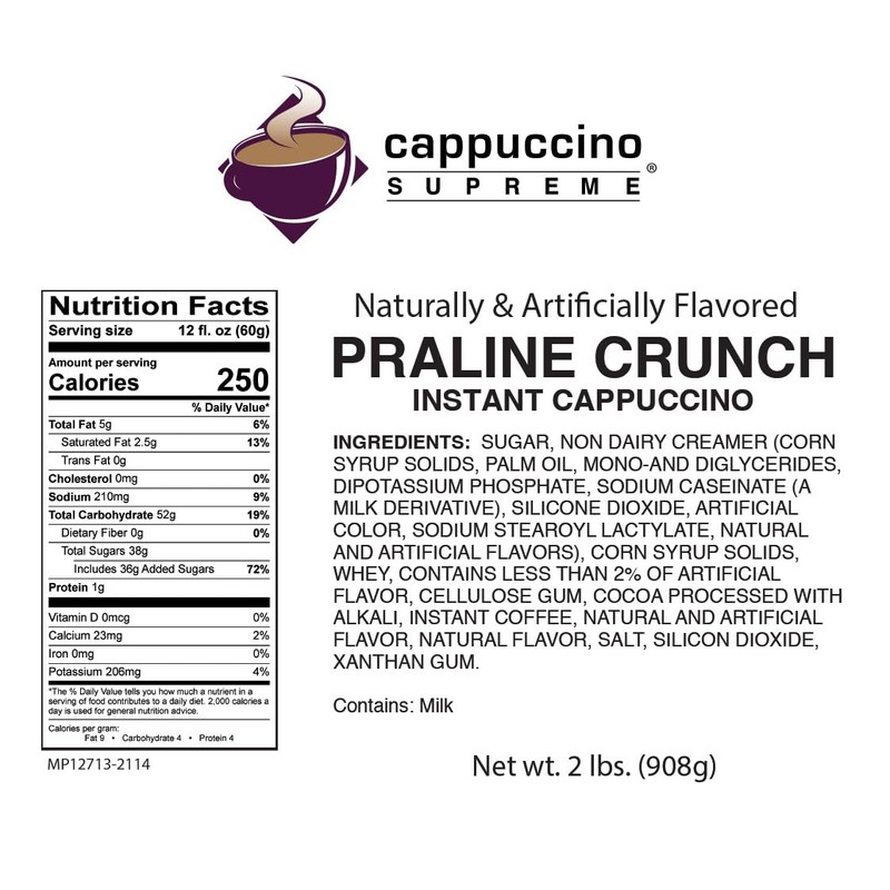 Cappuccino Supreme 2 lb bag Praline Crunch Instant Cappuccino Mix