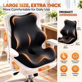 Ergonomic Memory Foam Seat Cushion for Office Chairs – Full Back Support and Tailbone Comfort for Long Sitting Hours