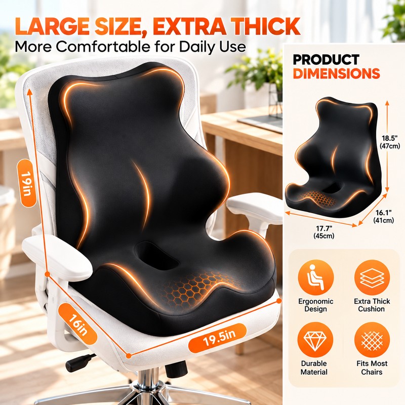 Ergonomic Memory Foam Seat Cushion for Office Chairs – Full