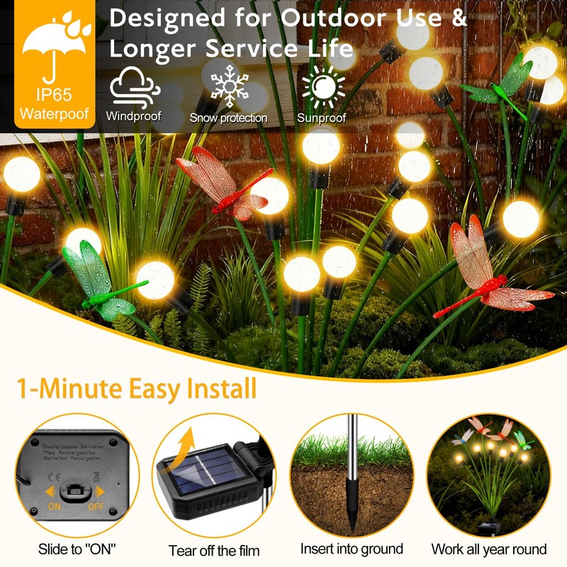 4 Pack Dragonfly Solar Garden Lights Outdoor, 24 LEDs Solar