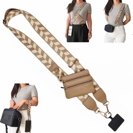 Phone Strap with Zippered Pouch, 2024 Clip and Go Strap for Phone with Wallet Crossbody, Adjustable Cross Body Phone String (Brown)
