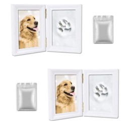Am Bulan [2 Pack] Dog Picture Frame with Paw Print Keepsake Kit - Hinged Dog Memorial Set with Photo Display