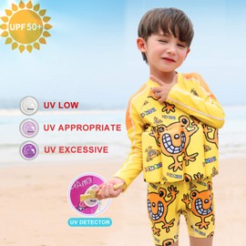 One-Piece Toddler Swimsuit for Boys Girls Float Suit with UPF 50+ Sun Protection Long Sleeves Swim Vest with Buoyancy Bars Baby Floating Swimwear Quick Dry Bathing Suits for 1-12 Years Kids