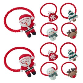 Miaija 10Pieces Christmas Hair Ties Kid Christmas Theme Pattern Hair Bands Elastic Hair Bands Ponytail Holder for Party Favors Girls Hair Accessories