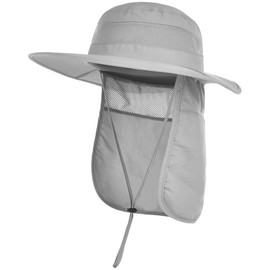 ZEXIAN Men&Women Foldable Outdoor Sun Hat with Packable Neck Flap, UV Sun Protection Wide Brim Safari Cap (US, Alpha, One Size, Light Grey)