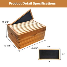 10 Frame Deep Brood Bee Hive Box, Langstoth Beehive Deep Box, Bee Box Dipped in 100% Beeswax Includes Wooden Beehive Frames & Waxed Foundations for Beginner Beekeeper