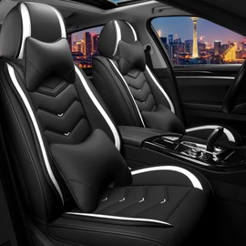 Car Seat Covers for KIA Carnival 2022-2025, Stylish Sport Seat Covers, Premium Nappa Leather Car Seat Cover. Automobile Seat Covers Sets.(Luxury 2 Seats/Black White)