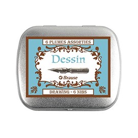 Brause 21001B - Set of 6 Metal Drawing Nibs Ideal for Calligraphy (Contents: 2 x Student Nib + 2 x Drawing Nibs + 2 x Ornament 5 mm) 1 Set