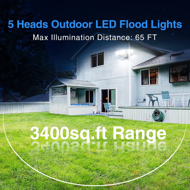 SZPOWER 120W Outdoor LED Flood Light, 5 Heads Exterior Security
