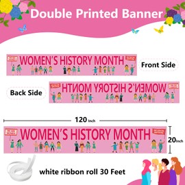 Arosche Womens History Month Banner 120" x 20" National Women's History Month Decorations Girls Women Party Supplies Hanging Banner for Indoor Outdoor Garden, Lawn, Balcony Home Decorations
