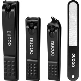 DUCOO Nail Clipper Set, 4 PCS Ultra Sharp Clippers for Men, Women, Black