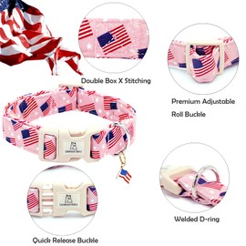 Lionheart glory American Flag Dog Collar, 4 of July Patriotic Independence Dog Collar Heavy Duty Adjustable Collars for Large Dogs Pet Gift Summer Collars