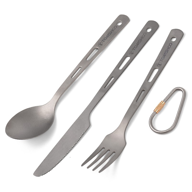 TOMSHOO Titanium 3 Piece Cutlery Set Lightweight Spoon Fork Cutter