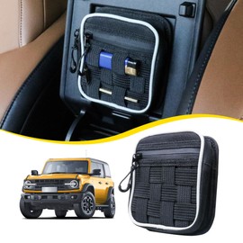 RERPRO Center Console Organizer Storage Compatible with 2021 2022 2023 2024 Ford Bronco 2/4 Door Accessories Console Organizer Armrest Hidden Bag with Tactical Webbing Molle Panel, Black