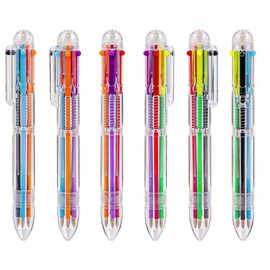 IHPUKIDI 6 Pack 0.5mm 6-in-1 Multicolor Ballpoint Pen, 6 Color Transparent Barrel Retractable Ballpoint Pens for Office School Supplies Students Gift