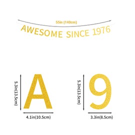 Awesome Since 1976 Banner Pre-strung Happy 48th Birthday Banner Gold Glittery 48 Forty Eight Years Old Birthday Party Decorations for Men Women