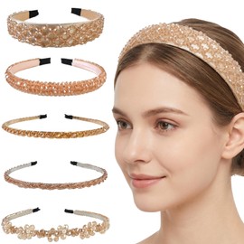 Pack of 5 women's headbands, champagne coloured headbands, girls' headband made of glittering crystals, elegant hair band for dresses, banquets and evening events