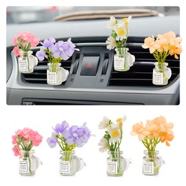 4 Pack Flowers Car Vent Clips, Cute Daisy Plants Vase Air Conditioning Outlet Clip with Fragrance Pads, Charm Scent Perfume Automotive Interior Decorations for Women