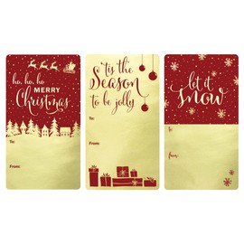 Red and Gold Foil Christmas Gift Tags, Self-Adhesive Stickers – 75 Labels, Metallic Gold Holiday Gift Wrap Tags