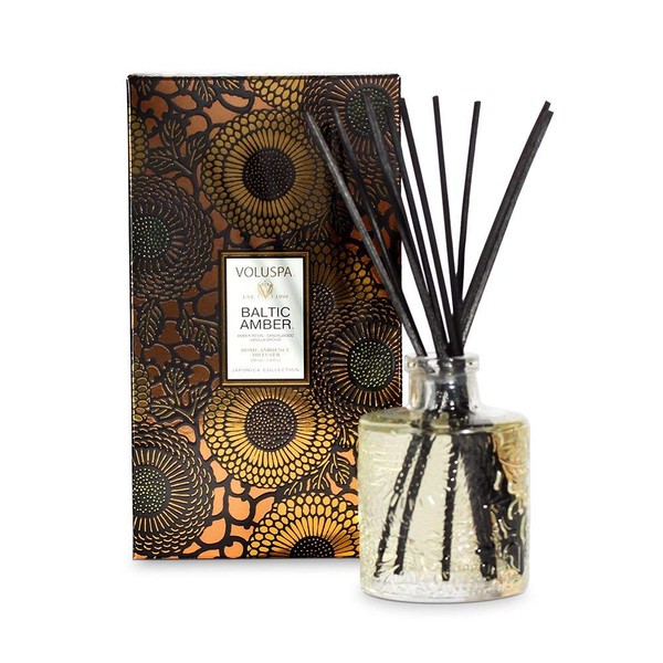 Voluspa Baltic Amber Reed Diffuser | 3.4 Fl. Oz. | 4-6 Month Product Life | 24/7 Fragrance Without The Flame | Vegan
