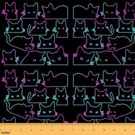 Homemissing Black Cat Fabric by The Yard 2 Yards (L184*W150cm) Cute Cat Print Upholstery Fabric for Chairs for Cute Kitten Animals Waterproof Outdoor Fabric Cat Colorful Reupholstery Fabric Decor