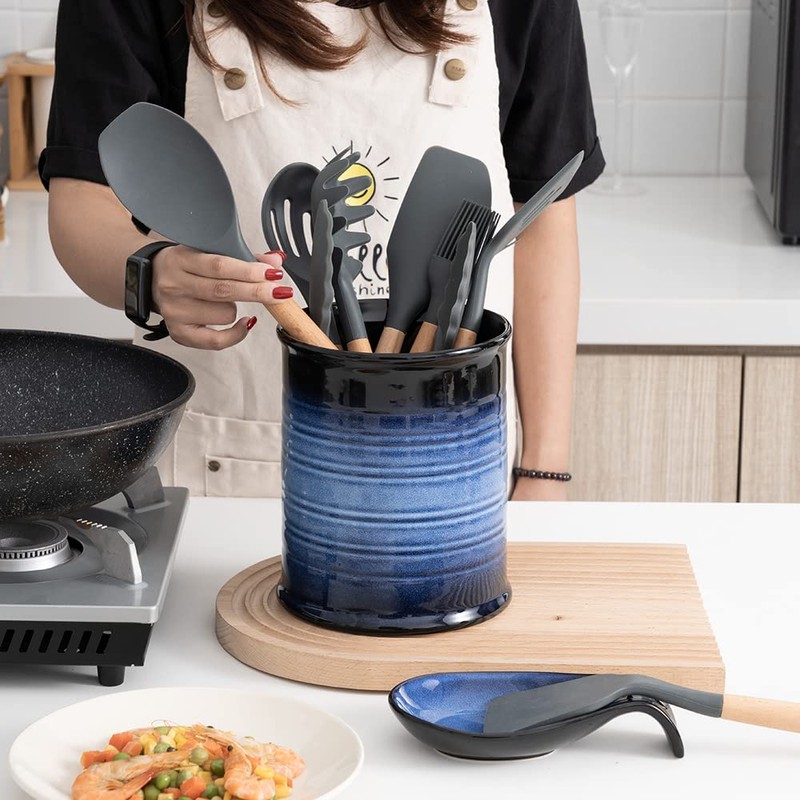 Nihow Kitchen Utensil Holder and Spoon Rest: Ceramic Utensil Holder