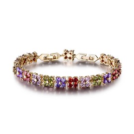 GULICX Women's Gold Plated Copper Austrian Crystal Women Tennis Bracelet Multicolor