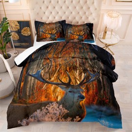 Tailor Shop Deer Bedding Set for Boys Wildlife Animal Forest Jungle Deer Comforter for Kids Teens Queen Size with 1 Comforter 2 Pillowcases Room Decor…