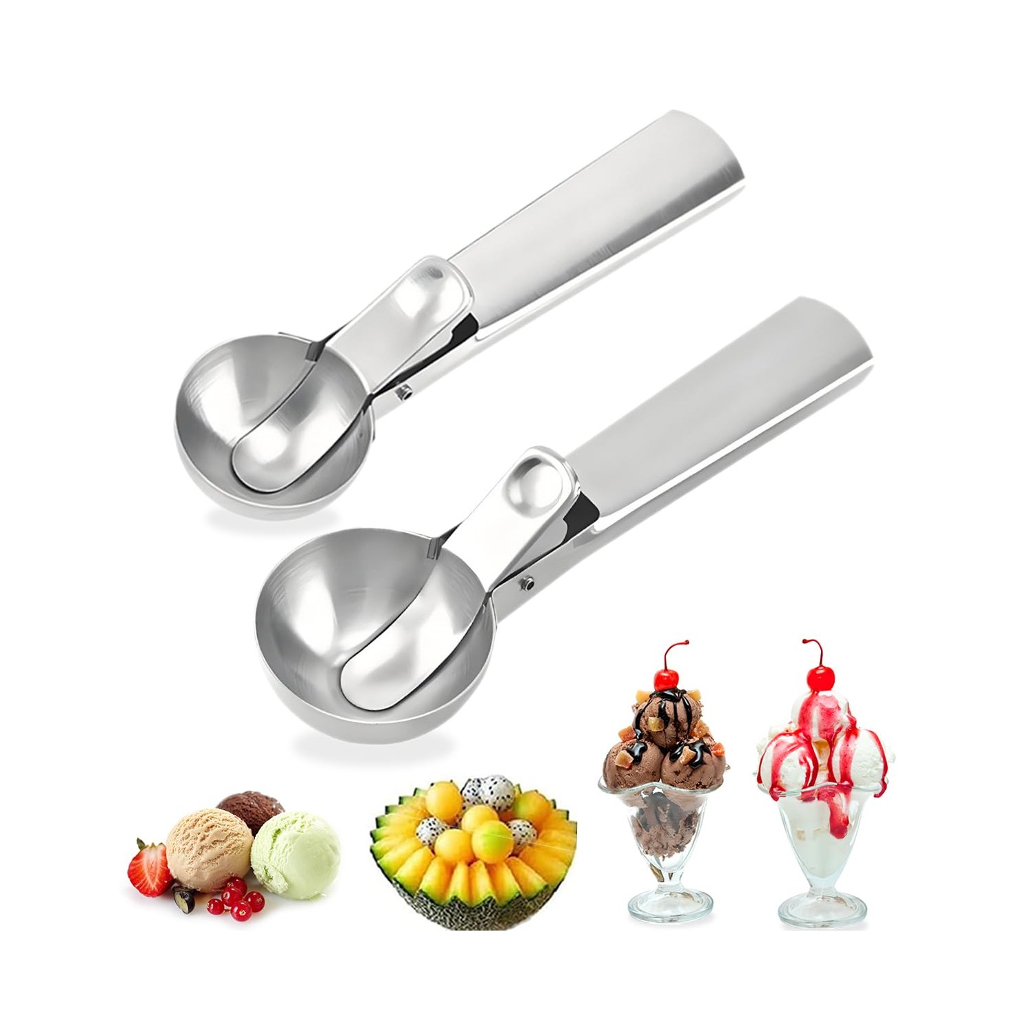 Ice Cream Dishers Set of 2 Ice Cream Dippers Spherical Stainless Steel ...