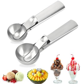 Ice Cream Dishers Set of 2 Ice Cream Dippers Spherical Stainless Steel Fruit Digging Meat Dumplings for Restaurant Cooking Kitchen Utensils 2 Different Sizes Ice Cream Scoop