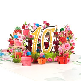 10th Birthday Card,Pop Up Card for Age of Year Birthday Party,3D Flowers Birthday Cards,Happy Birthday Greeting Cards,Anniversary Card,Folding Card,with Message Card and Envelope