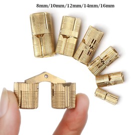Pack of 2 Barrel Hinges 12 mm, Hidden Brass Hinges, Mini Hinges for DIY Jewellery Box, Handmade, Cabinet Door (16 mm (2 Pieces)