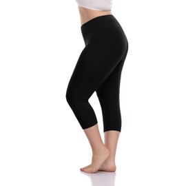 VOGUEMAX Women's Capri Leggings Plus Size Stretch and Comfy High Waisted Three-Quarter Leggings Plus Black