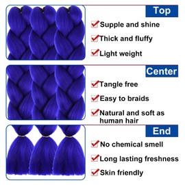 RuiYok 24 Inch Sapphire blue Jumbo Braid Hair 3 Packs Kanekalon Braiding Hair Extensions for Braiding Synthetic Jumbo Box Braids Hair Extension for Women(3 Packs, Sapphire blue)