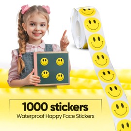 1000PCS Yellow Smiley Face Stickers 1 Inch – Bulk Happy Face Stickers for Classrooms, Teachers, Rewards, Party Favors, Scrapbooking, Packaging, School Supplies (2 Rolls)