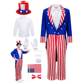 Handepo 9 Pieces 4th of July Costume Set Patriotic Top Hat American USA Independence Uncle Cosplay Party (Small)