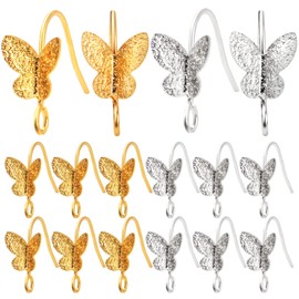 20pcs Butterfly Earring Hooks Brass French Fish Hooks Earrings Ear Wire Connectors Elegant Dangle Earrings for Women DIY Jewelry Making Findings, 18K Gold and Silver