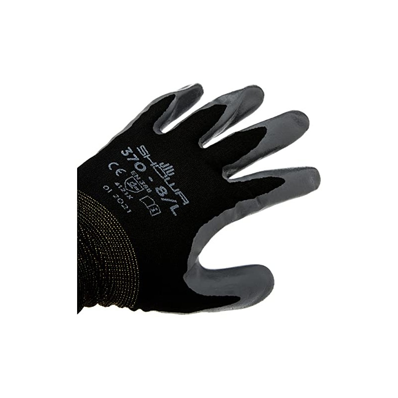Showa Gloves SHOB370-L No.370 Palm Fit Glove, Size: L, Black/Dark