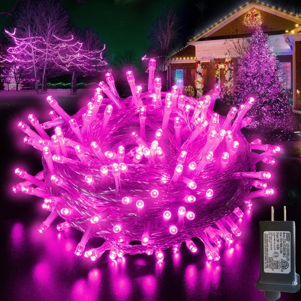 66 ft 200 LED Pink String Lights, Pink Christmas Lights