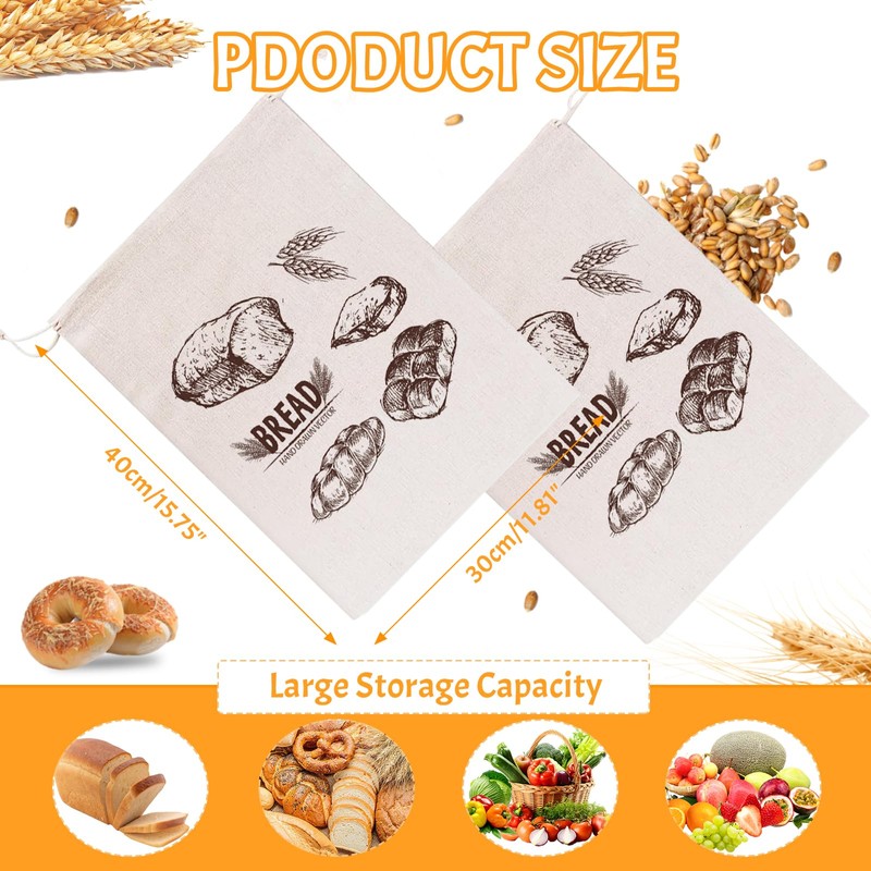 Guerity 2pcs Reusable Bread Bags To Keep Fresh, Cotton Linen